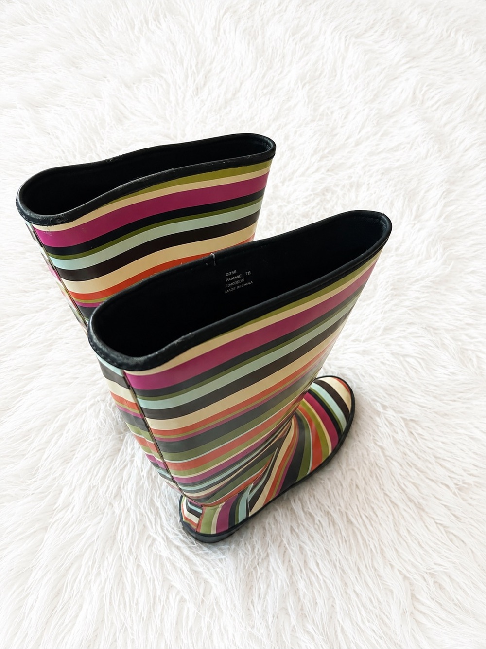 Coach Multicolor Striped Rain Boots Size 7B - Picture 4 of 10